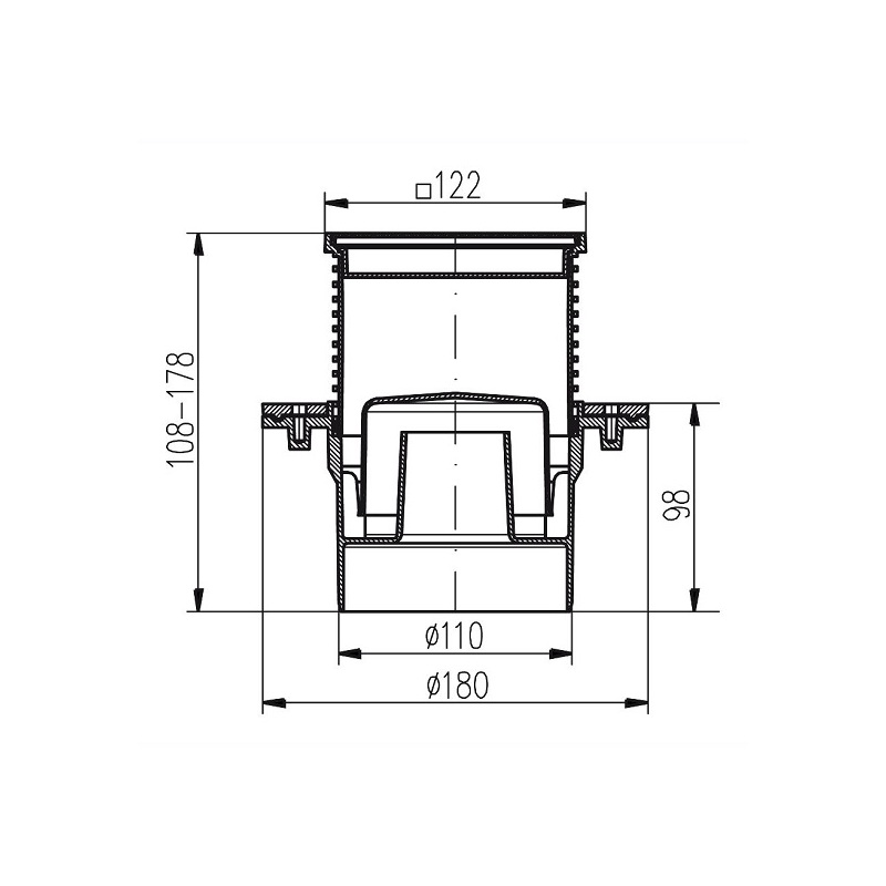 Vpusť podlahová Chuděj, DN 110, PV110N-PR2 spodní