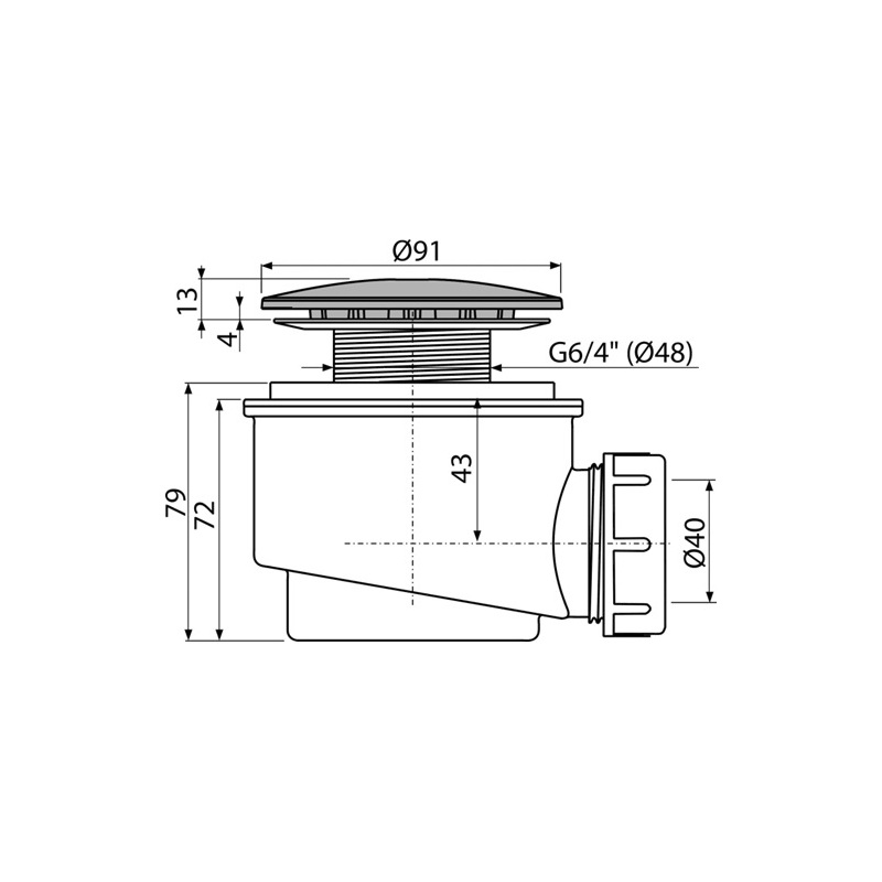 Vaničkový sifon A47CR 60, odpad 40 mm, chrom, Alcadrain A47CR-60