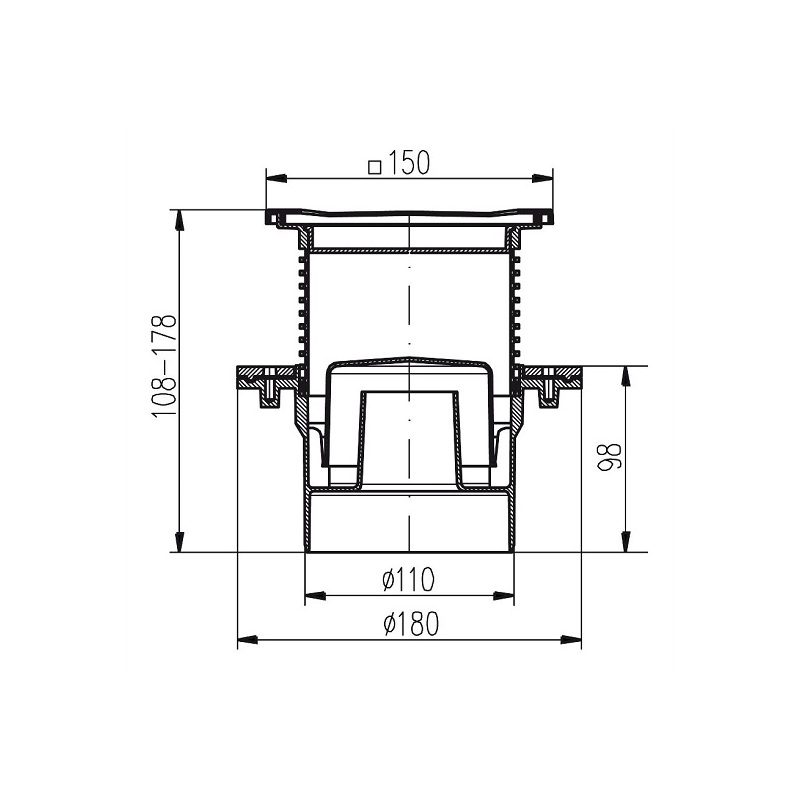Vpusť podlahová Chuděj, DN 110, PV110N-PR4 spodní