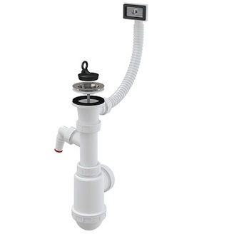 Dřezový sifon A444P s výpustí 70 mm, odpad 40/50 mm, s přípojkou, s přepadem, Alcadrain A444P-DN50/40