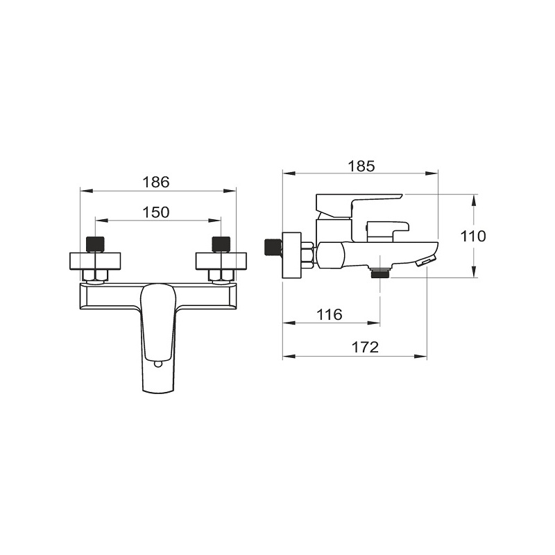 Vanová baterie Metalia 58 150 mm, chrom, nástěnná, bez příslušenství, Novaservis 58020/1,0