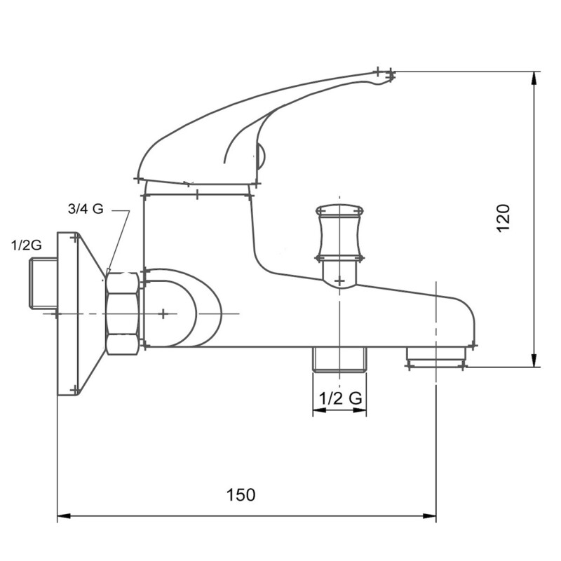 Vanová baterie Metalia 55 100 mm, chrom, nástěnná, bez příslušenství, Novaservis 55024/1,0