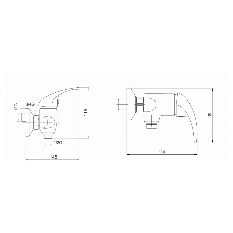 Sprchová baterie Metalia 55 100 mm, chrom, nástěnná, bez příslušenství, Novaservis 55065/1,0