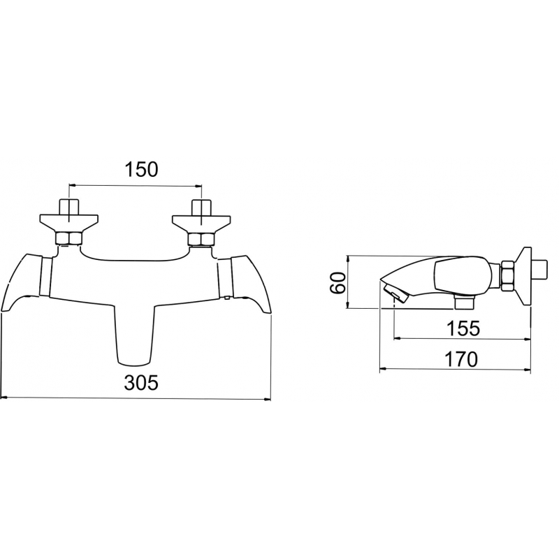 Vanová baterie Metalia 57 150 mm, chrom, nástěnná, termostatická, bez příslušenství, Novaservis 57920/1,0
