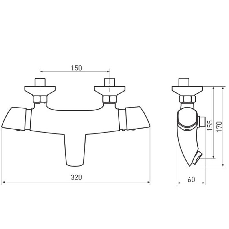 Vanová baterie Metalia 57 150 mm, chrom, nástěnná, termostatická, bez příslušenství, Novaservis 57921/1,0