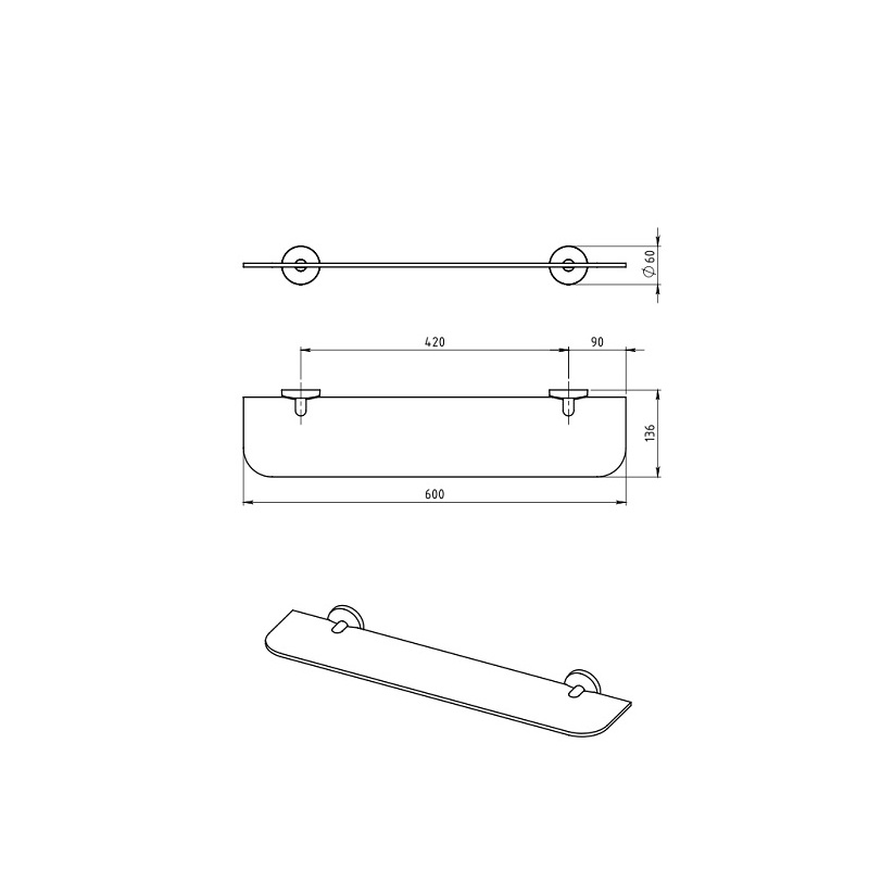 Polička Metalia 1, sklo/chrom, Novaservis, 6152,0