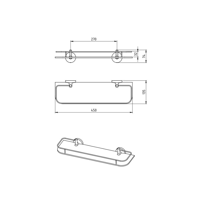 Polička s výklopným zábradlím Metalia 1, sklo/chrom, Novaservis, 6175,0