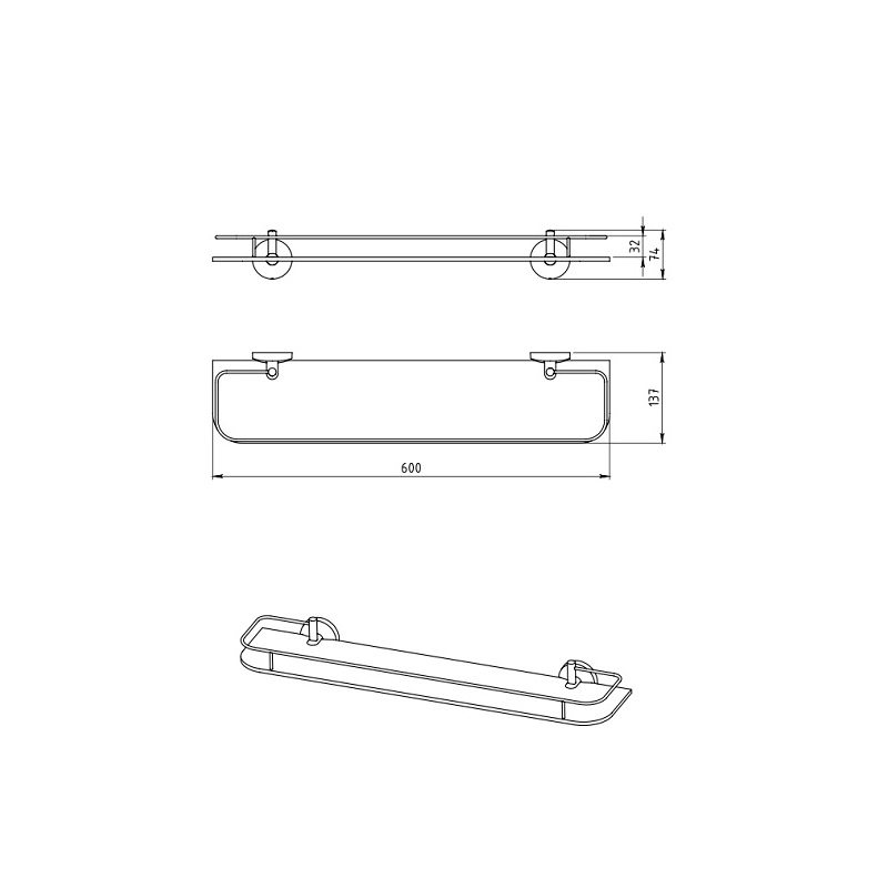 Polička Metalia 1 s výklopným zábradlím, sklo/chrom, Novaservis, 6176,0