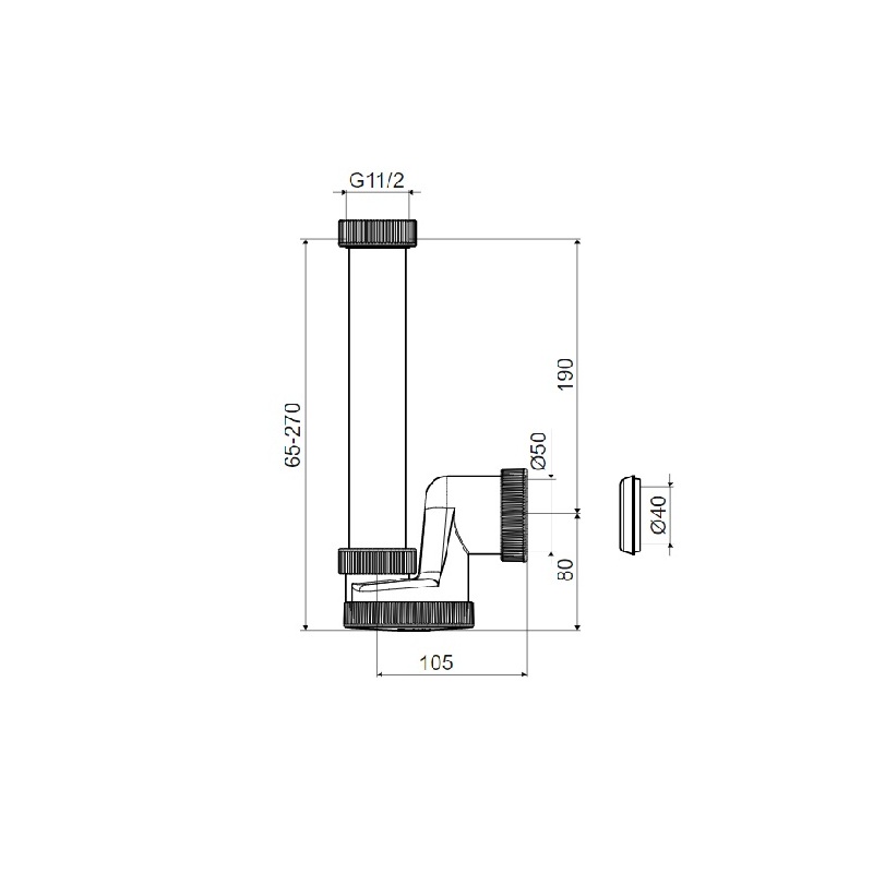 Dřezový sifon T-733/I bez výpusti G 6/4, odpad 40/50 mm, Slovarm 620646