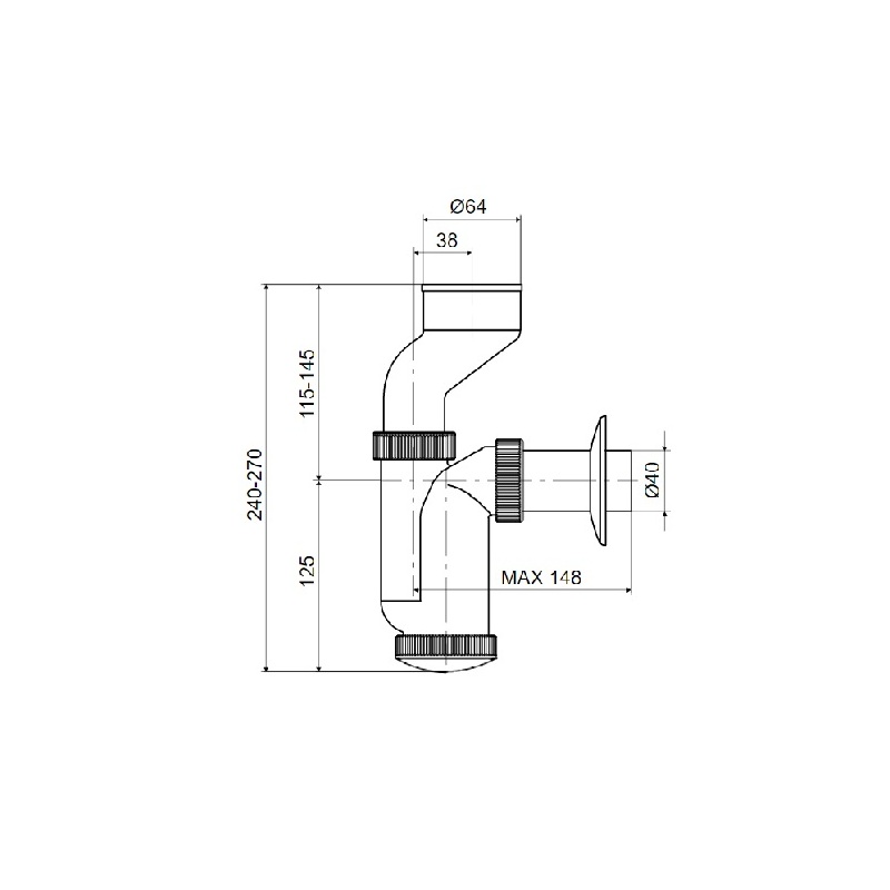 Pisoárový sifon T-2407 64 mm, odpad 40 mm, s manžetou, bílý, Slovarm 620911
