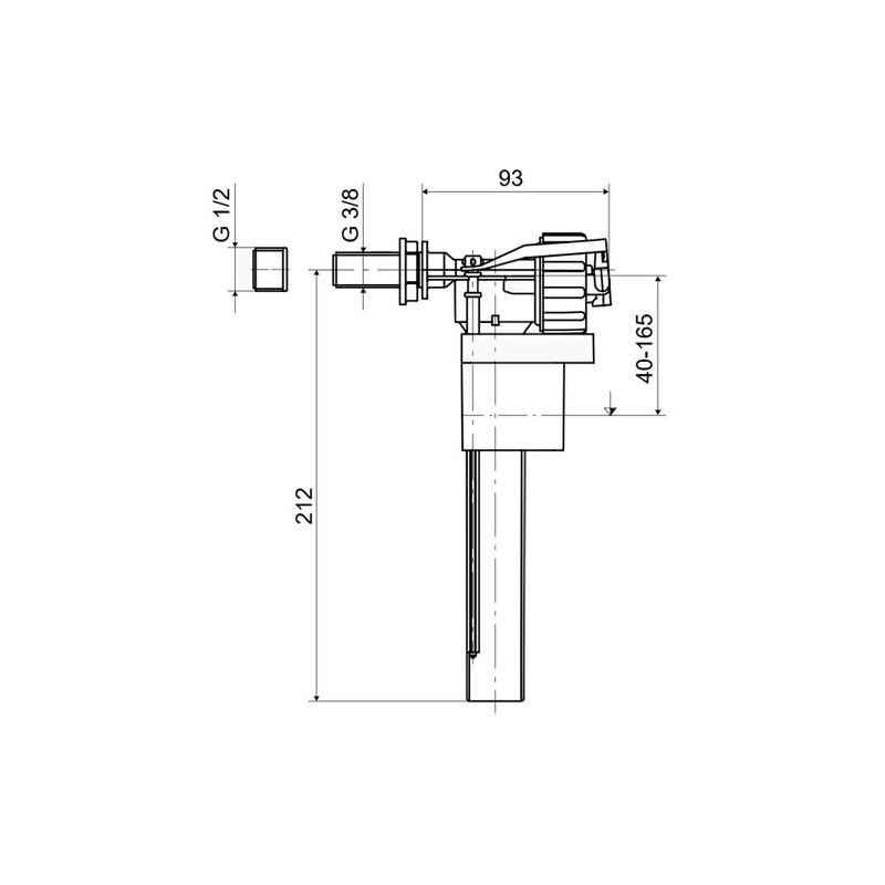 Napouštěcí ventil boční, 3/8“ + 1/2, plastový závit, Slovarm 621242