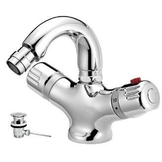 Bidetová baterie Aquamat, chrom, stojánková, termostatická, s výpustí, Novaservis 2611,0