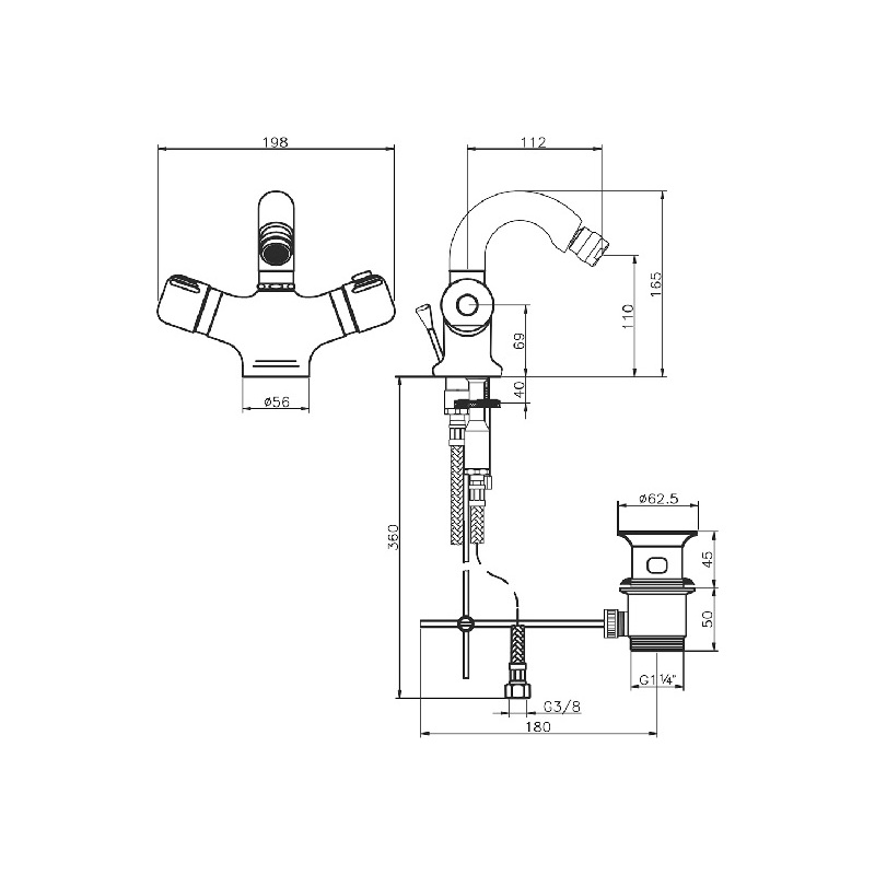 Bidetová baterie Aquamat, chrom, stojánková, termostatická, s výpustí, Novaservis 2611,0