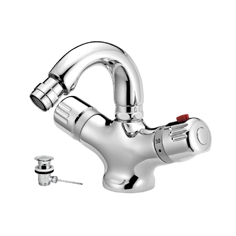 Bidetová baterie Aquamat, chrom, stojánková, termostatická, s výpustí, Novaservis 2611,0