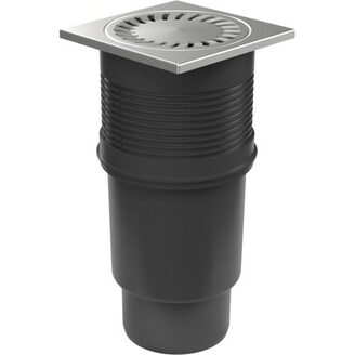 Kanalizační vpusť se spodní odtokem 110 mm, suchá klapka, mřížka nerezová 150x150 mm, Chuděj 727 S N, KVS 110 S N