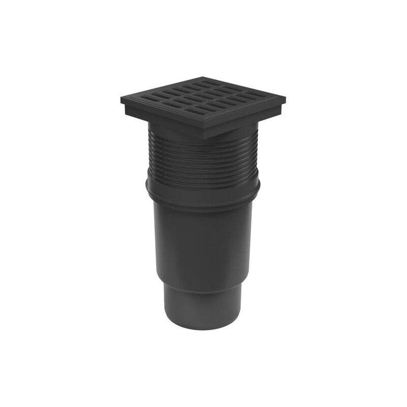 Kanalizační vpusť se spodní odtokem 110 mm, suchá klapka, mřížka plastová černá 150x150 mm, Chuděj 727 S, KVS 110 S