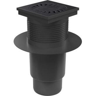 Kanalizační vpusť se spodní odtokem 110 mm, suchá klapka, mřížka litinová černá 150x150 mm, Chuděj 827 S Li, KVS/L 110 S Li