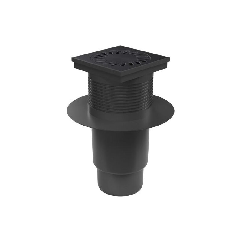 Kanalizační vpusť se spodní odtokem 110 mm, suchá klapka, mřížka litinová černá 150x150 mm, Chuděj 827 S Li, KVS/L 110 S Li