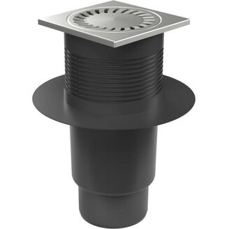 Kanalizační vpusť se spodní odtokem 110 mm, suchá klapka, mřížka nerezová 150x150 mm, Chuděj 727 S, KVS/L 110 S N