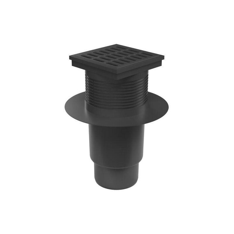 Kanalizační vpusť se spodní odtokem 110 mm, suchá klapka, mřížka plastová černá 150x150 mm, Chuděj 827 S, KVS/L 110 S