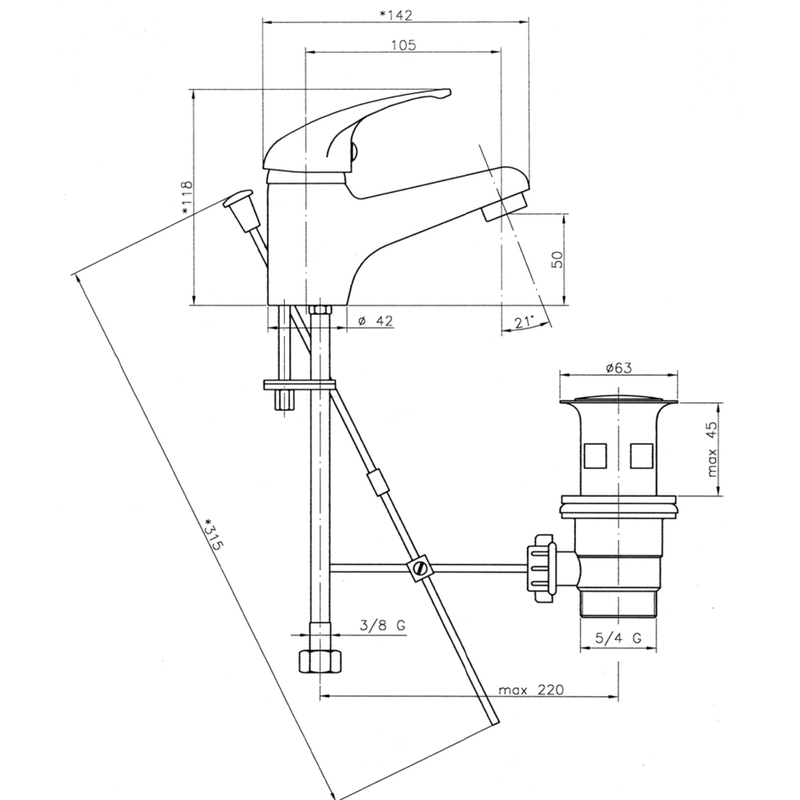 Umyvadlová baterie Titania Iris, chrom, stojánková, s výpustí, Novaservis 92001,0