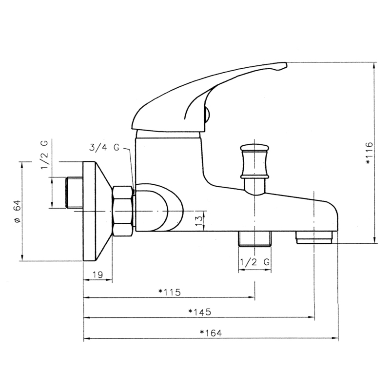 Vanová baterie Titania Iris 100 mm, chrom, nástěnná, bez příslušenství, Novaservis 92024/1,0