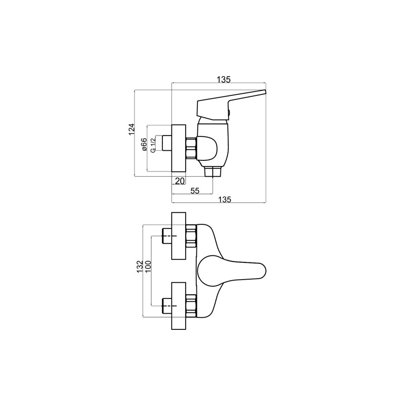 Sprchová baterie Titania Iris 100 mm, chrom, nástěnná, bez příslušenství, Novaservis 94464/1,0