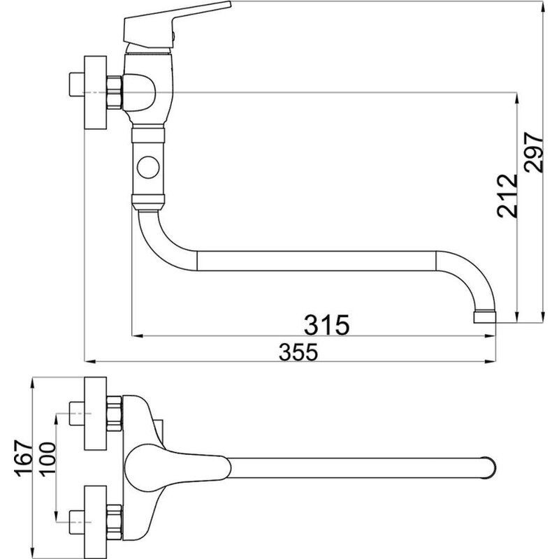 Umyvadlová paneláková baterie Titania Iris New 100 mm, chrom, nástěnná, bez příslušenství, Novaservis 94475/1,0