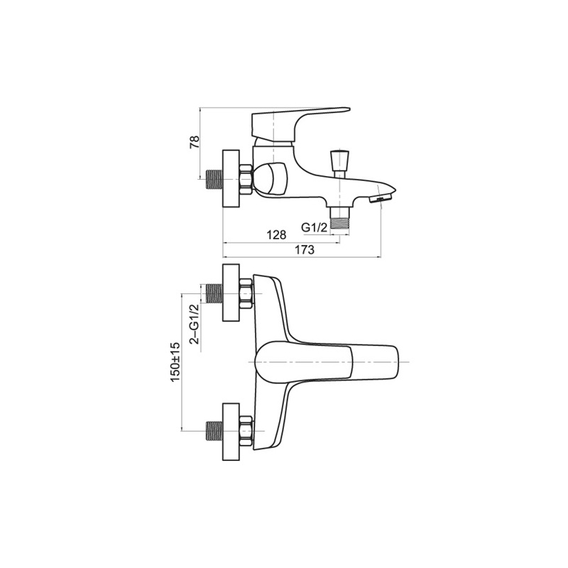 Vanová baterie Titania Nice 150 mm, chrom, nástěnná, bez příslušenství, Novaservis 97020/1,0