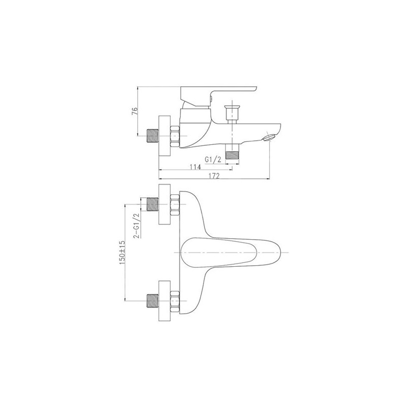 Vanová baterie Titania Smart 150 mm, chrom, nástěnná, bez příslušenství, Novaservis 98020/1,0