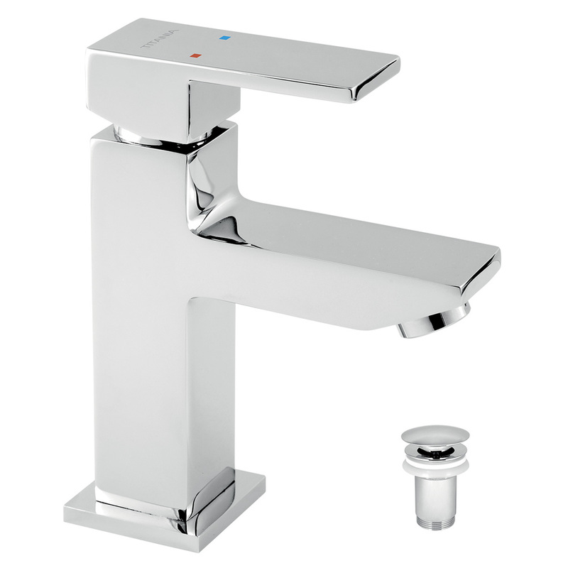 Umyvadlová baterie Titania Cube, chrom, stojánková, s výpustí, Novaservis 98803,0