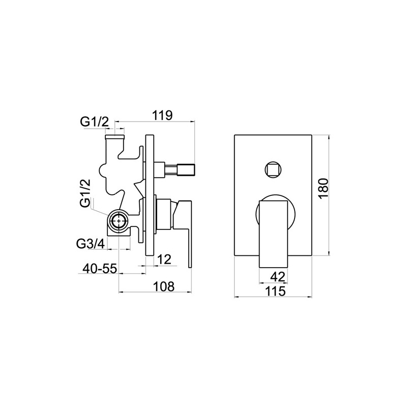 Sprchová baterie Titania Cube, chrom, podomítková, bez příslušenství, Novaservis 98850R,0