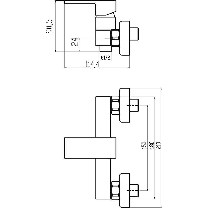 Sprchová baterie Titania Cube 150 mm, chrom, nástěnná, bez příslušenství, Novaservis 98860/1,0