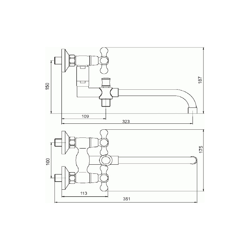 Umyvadlová paneláková baterie Titania Retro II 100 mm, chrom, nástěnná, bez příslušenství, Novaservis 99137/1,0