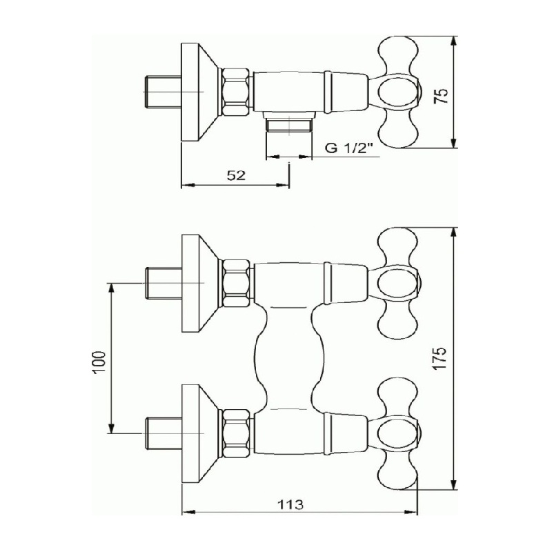 Sprchová baterie Titania Retro II 150 mm, chrom, nástěnná, bez příslušenství, Novaservis 99164/1,0