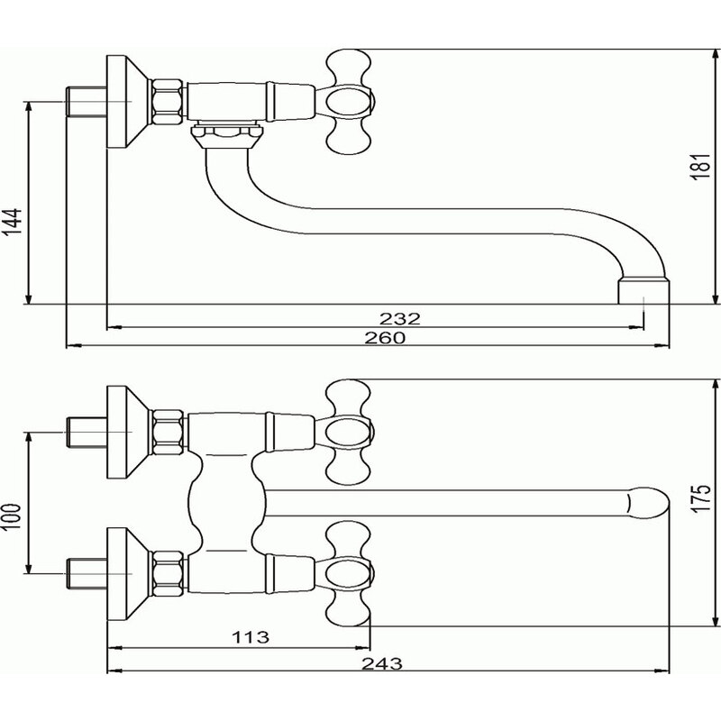 Umyvadlová baterie Titania Retro II 100 mm, chrom, nástěnná, Novaservis 99174/T,0