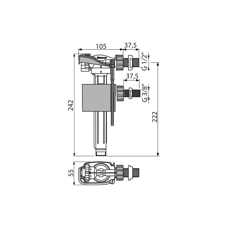 Napouštěcí ventil A160 UNI, boční, univerzální, Alcadrain