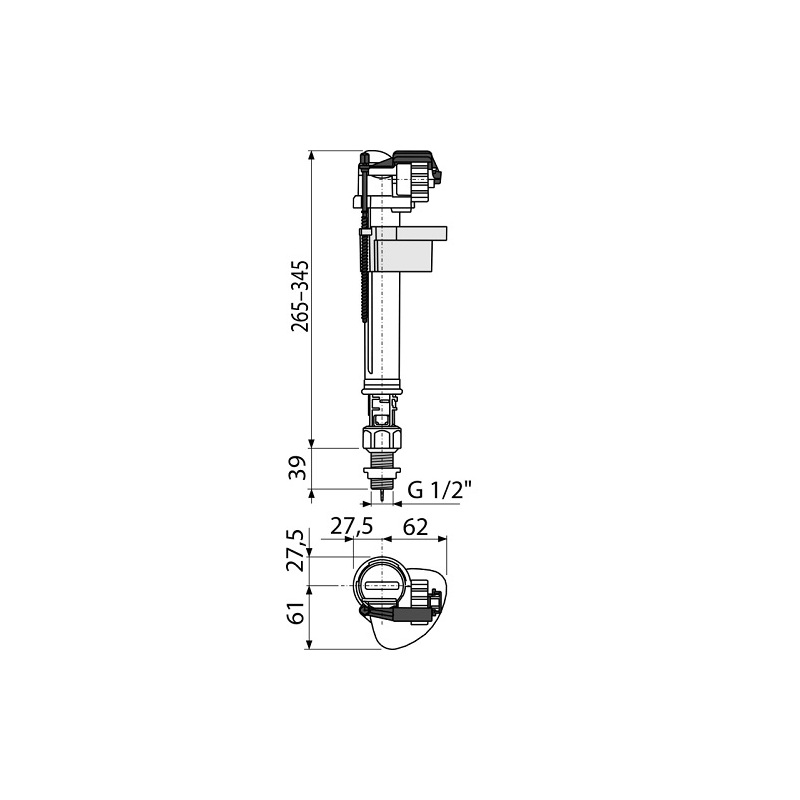 Napouštěcí ventil A18 G 1/2, spodní, kovový závit, Alcadrain