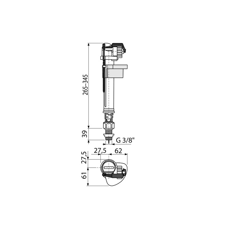 Napouštěcí ventil A18 G 3/8, spodní, kovový závit, Alcadrain