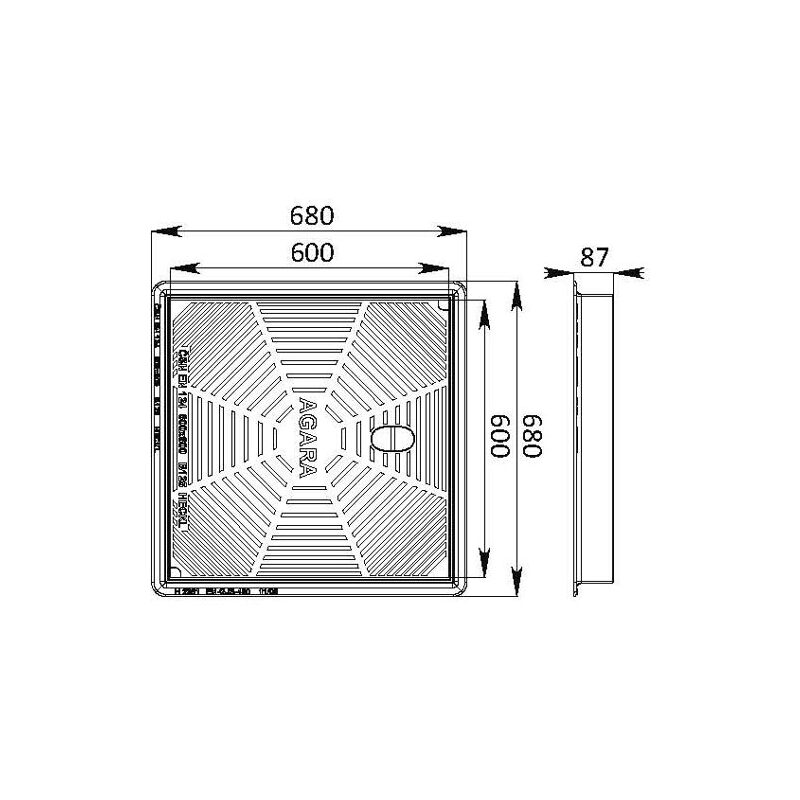 Šachtový poklop AGARA B125, litinový, 600 x 600 mm, s tlumící vložkou, HECKL