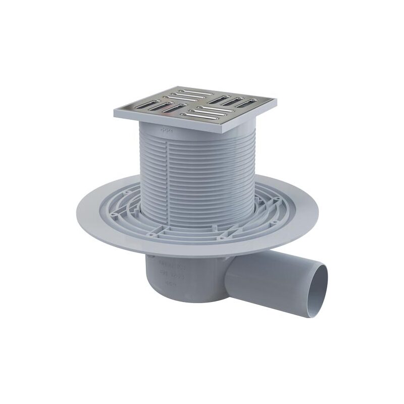 Podlahová vpusť 105 x 105 mm, mřížka nerez, boční odtok d 50 mm, Alcadrain APV1311