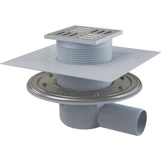 Podlahová vpusť 105 x 105 mm, mřížka nerez, boční odtok d 50 mm, Alcadrain APV1324
