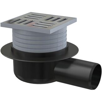 Podlahová vpusť 105 x 105 mm, mřížka nerez, boční odtok d 50 mm, Alcadrain APV26