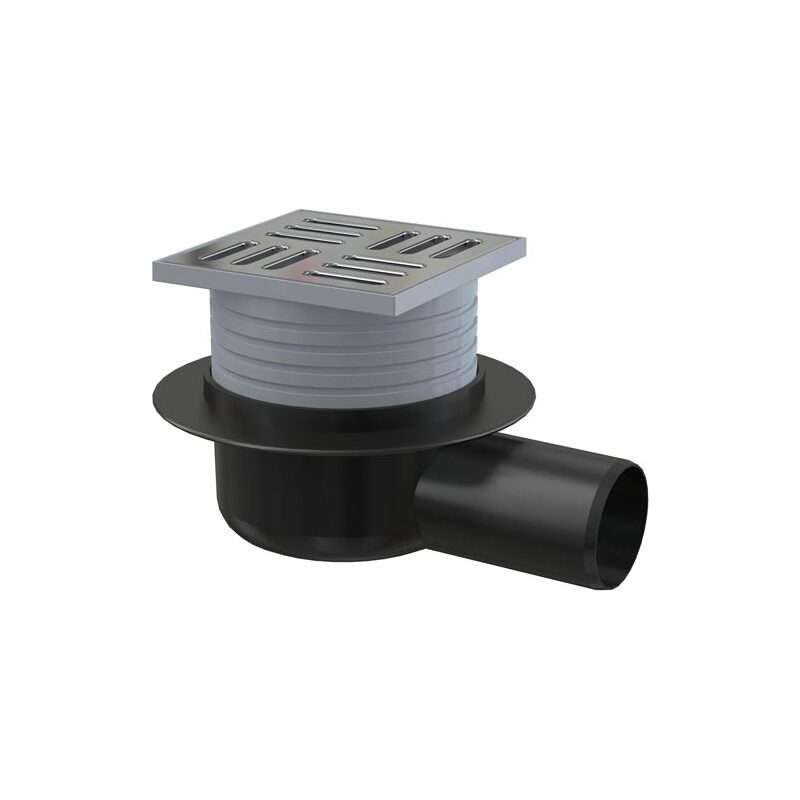 Podlahová vpusť 105 x 105 mm, mřížka nerez, boční odtok d 50 mm, Alcadrain APV26