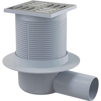 Podlahová vpusť 105 x 105 mm, mřížka nerez, boční odtok d 50 mm, Alcadrain APV31