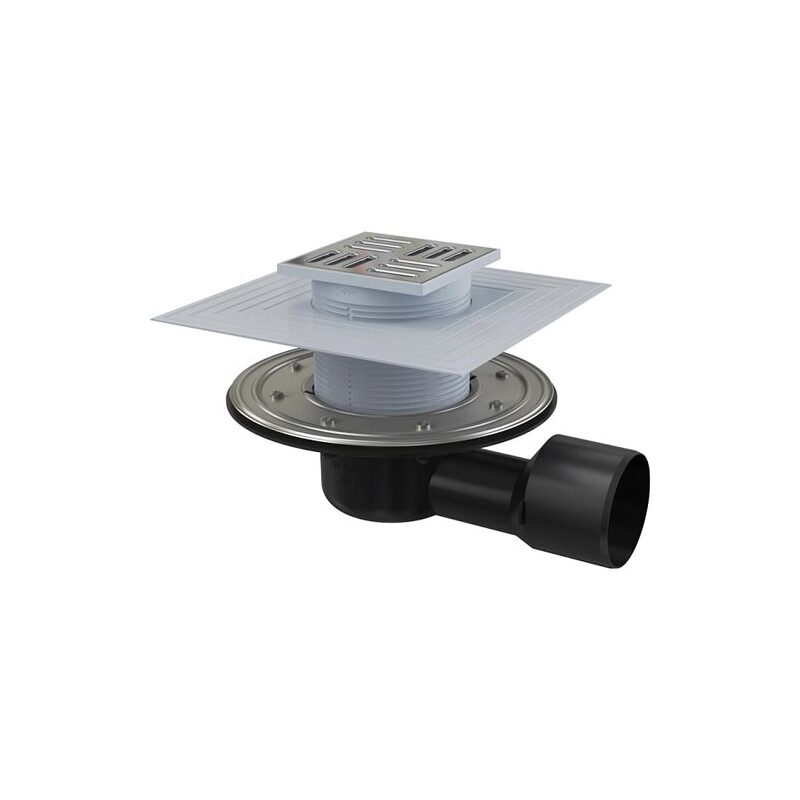 Podlahová vpusť 105 x 105 mm, mřížka nerez, boční odtok d 50/75 mm, Alcadrain APV3344