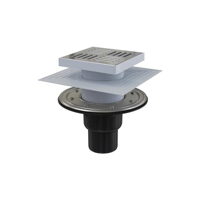 Podlahová vpusť 105 x 105 mm, mřížka nerez, spodní odtok d 50/75 mm, Alcadrain APV4444