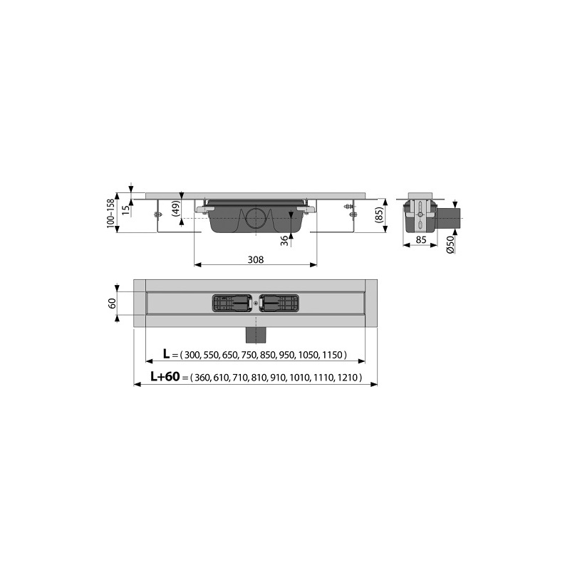 Sprchový odtokový žlab APZ1 1050 mm, Alcadrain