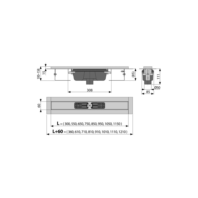 Sprchový odtokový žlab APZ1001 1150 mm, Alcadrain