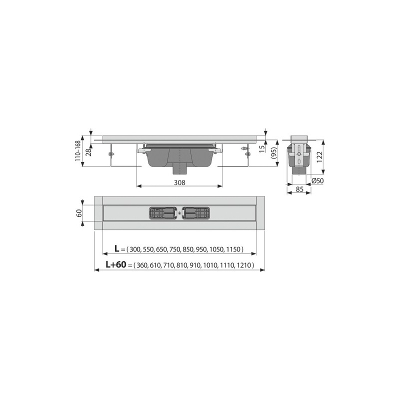 Sprchový odtokový žlab APZ1006 650 mm, Alcadrain